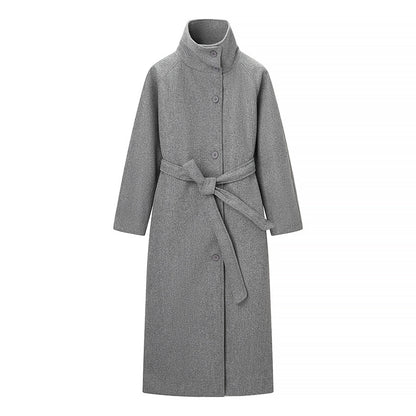 Women's Tailored Wool Blend Coat with Tie Belt and Large Lapel Collar Shop Velvia