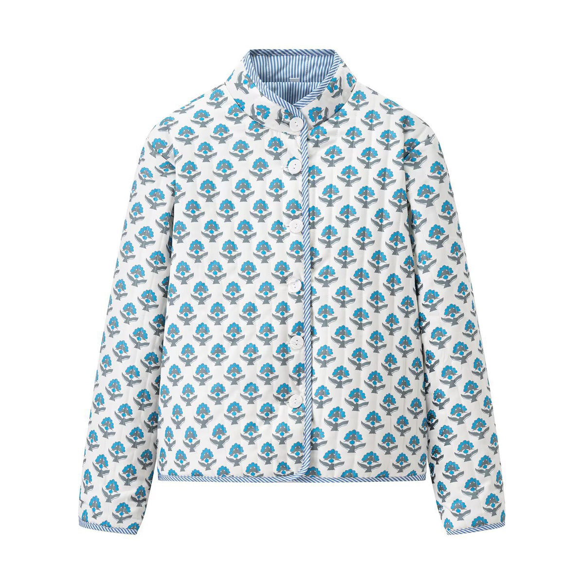 Women's Light Print Cotton Cardigan in Boxy Cut with Contrasting Cuffs Shop Velvia