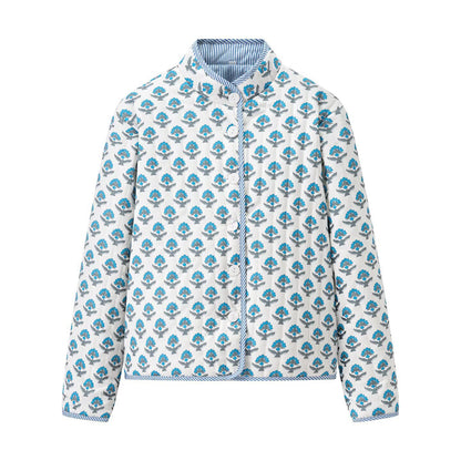 Women's Light Print Cotton Cardigan in Boxy Cut with Contrasting Cuffs Shop Velvia