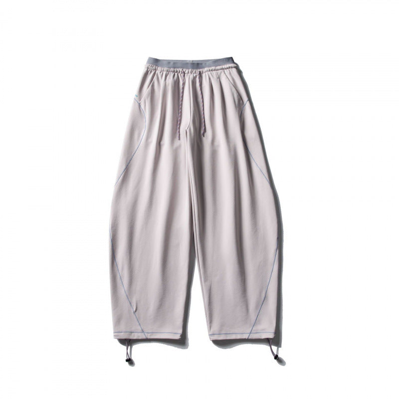 Unisex Wide Tech Jogging Pants with Drawstring, Contrast Seams and Adjustable Hem Shop Velvia
