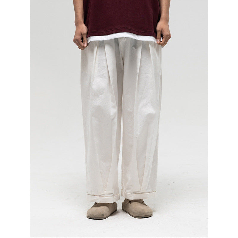 Women Wide High-Waist Pleated Pants with Elastic Drawstring and Cuffed Hem Shop Velvia