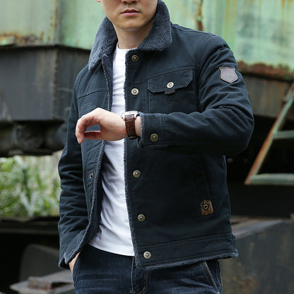 Men's Robust Canvas Field Jacket with Teddy Lining, Stand Collar and Utility Pockets Shop Velvia