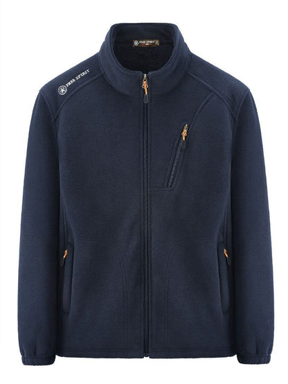 Men's Warm Microfleece Outdoor Jacket with Chest Zipper, Side Pockets and Stand-Up Collar Shop Velvia