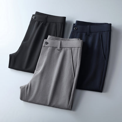 Men's slim-fit suit trousers made of stretch twill with straight leg Shop Velvia