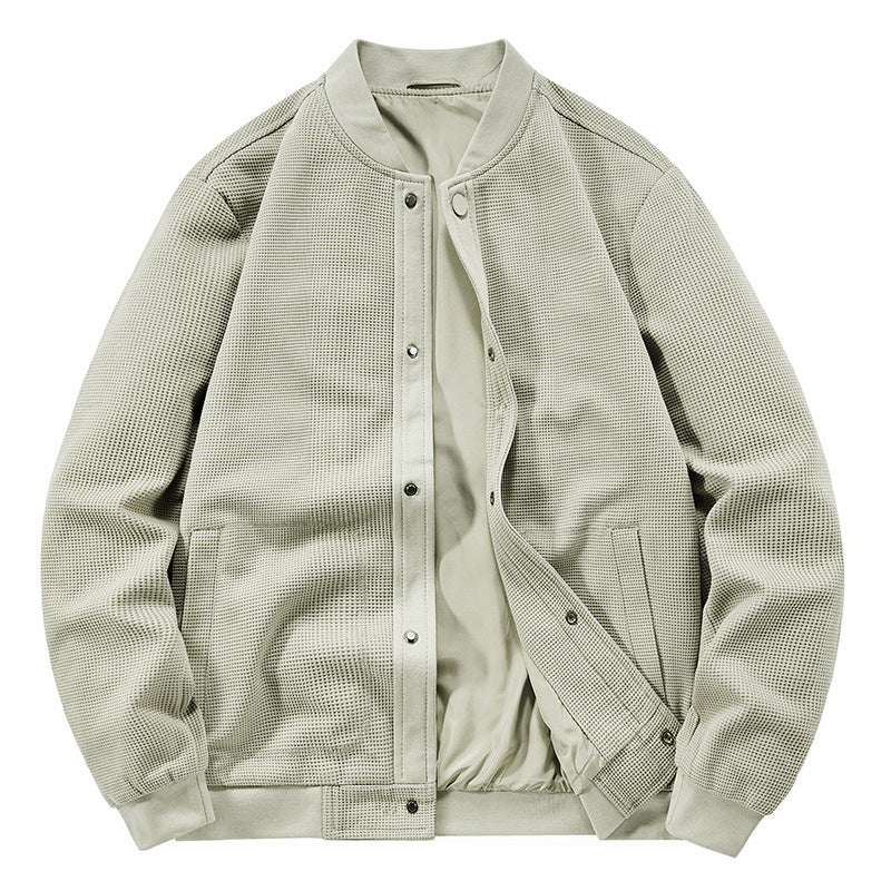 Men's Structured Bomber Jacket with Waffle Knit, Lightly Lined and Snap Placket Shop Velvia