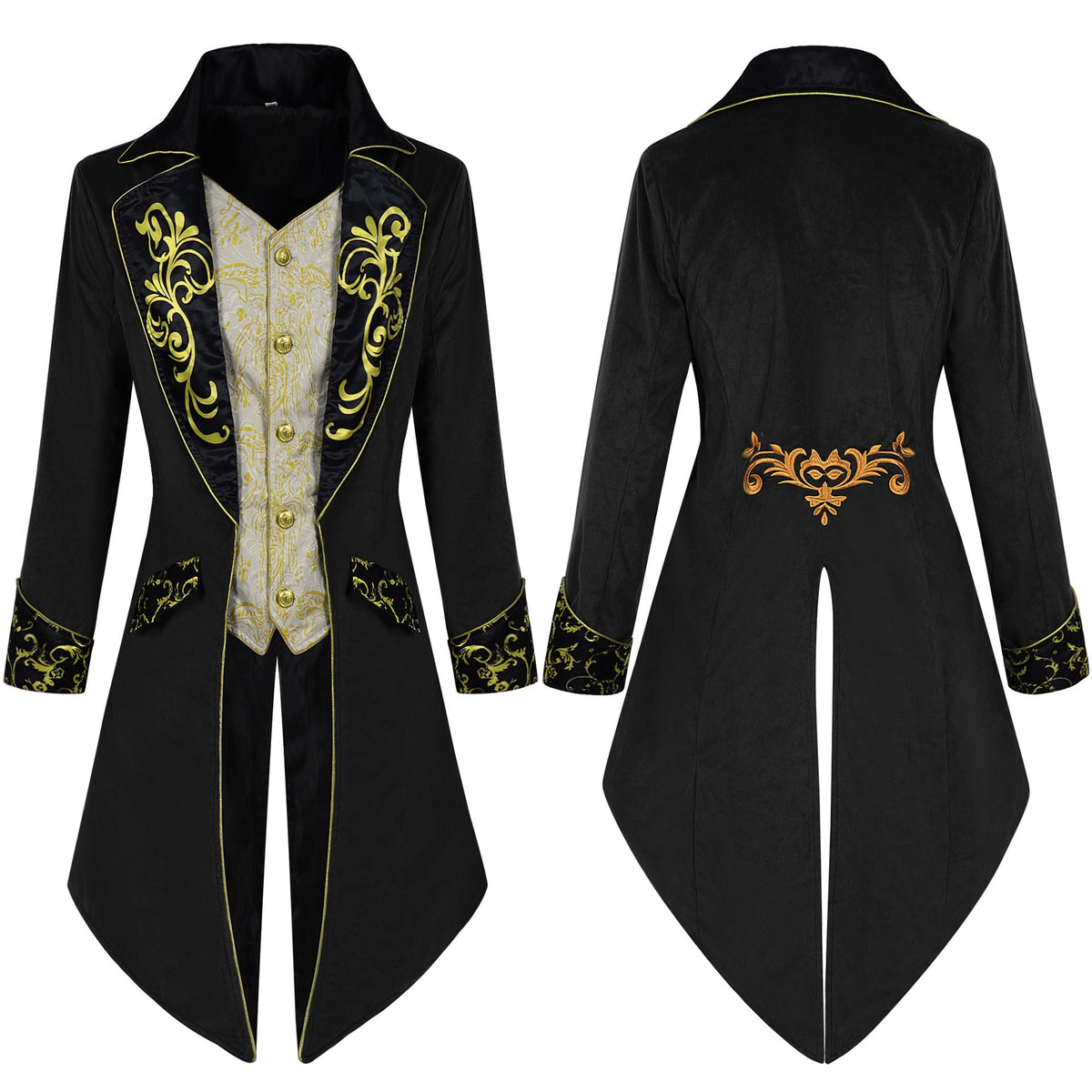 Men's elegant tailcoat in baroque style with gold-embroidered lapels and split tail Shop Velvia