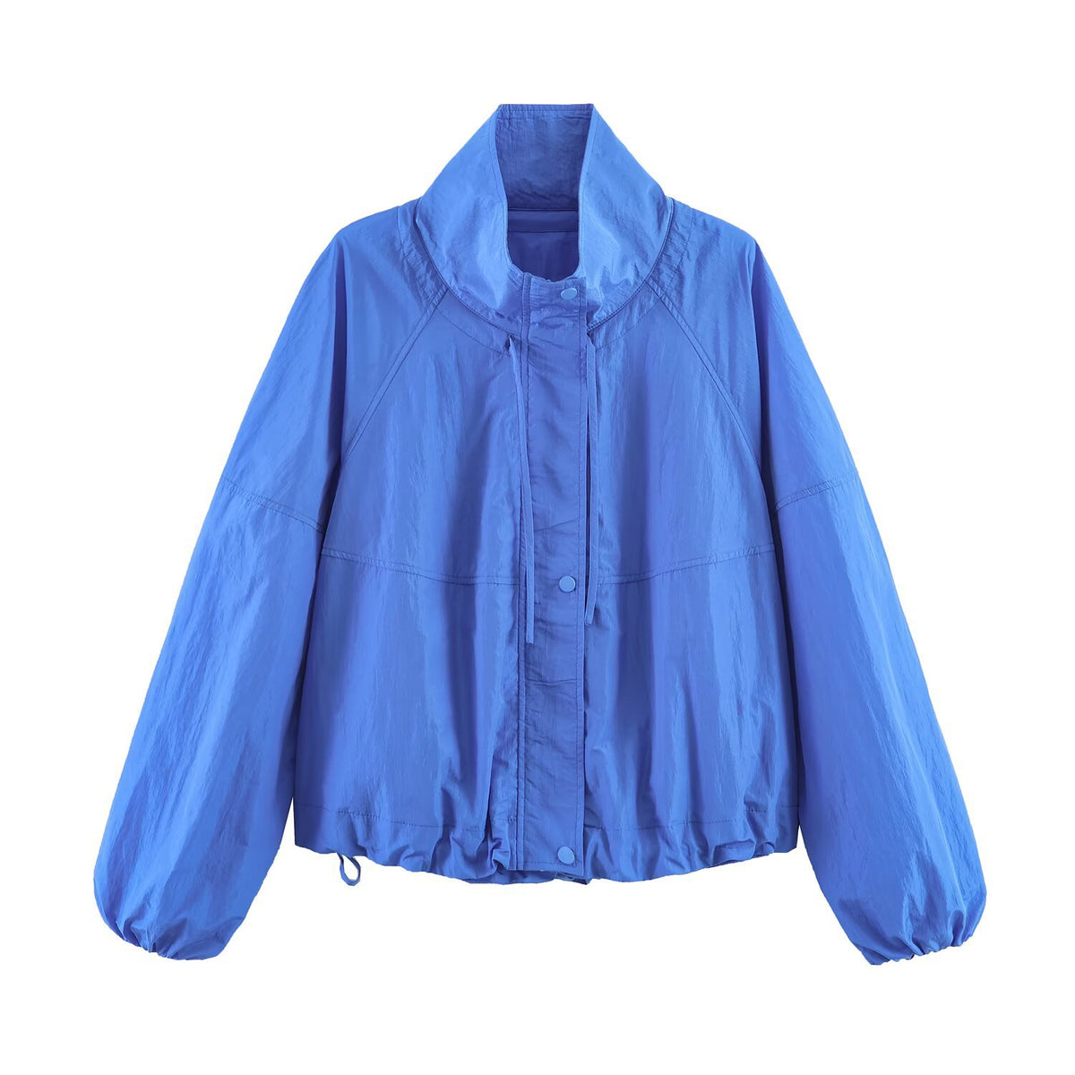 Women's Lightweight Wind and Travel Jacket with Stand Collar, Concealed Snap Placket and Drawstring Hem Shop Velvia