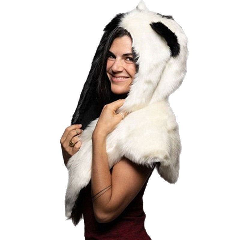 Women’s hooded stole made of faux fur with animal ears and asymmetric cape Shop Velvia