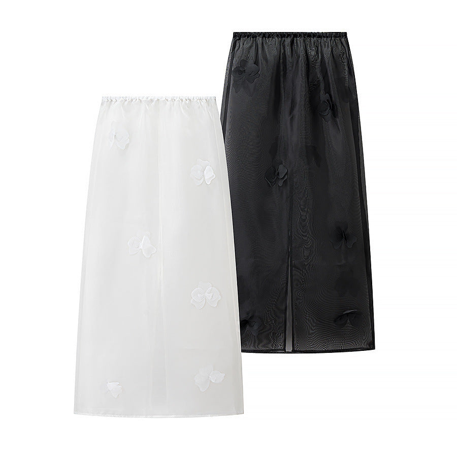 Ladies Transparent Organza Underskirt with Elastic Waistband and 3D Flower Applique Shop Velvia