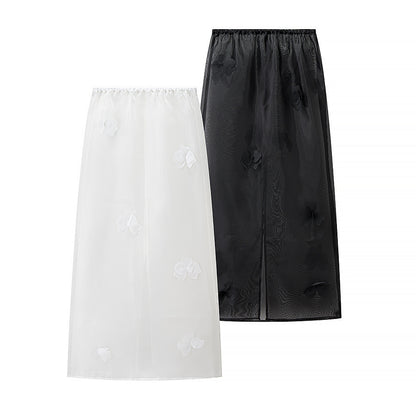 Ladies Transparent Organza Underskirt with Elastic Waistband and 3D Flower Applique Shop Velvia