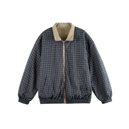 Unisex Lightweight Oversized Zip Jacket in Bomber Style with Checkered Collar and Elastic Cuffs Shop Velvia