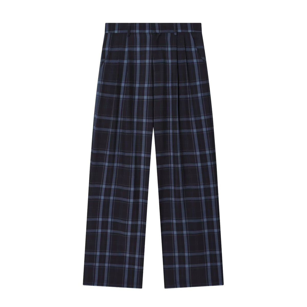 Women's high-waisted checked trousers with wide leg, crease and belt loops Shop Velvia