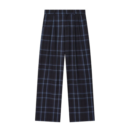 Women's high-waisted checked trousers with wide leg, crease and belt loops Shop Velvia