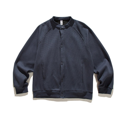 Men's waffle texture bomber-style cardigan with raglan sleeves and button placket Shop Velvia