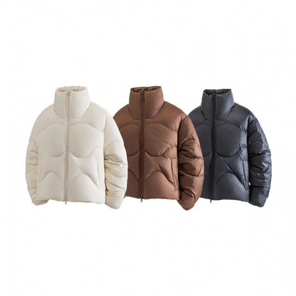 Women Short Quilted Jacket with High Collar and Wavy Quilting Shop Velvia