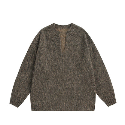 Unisex Oversize Fleece Sweater with V-Slit Collar and Boucle Look Shop Velvia