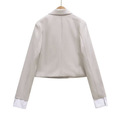 Women Cropped Double-Breasted Blazer with Lapel Collar Shop Velvia