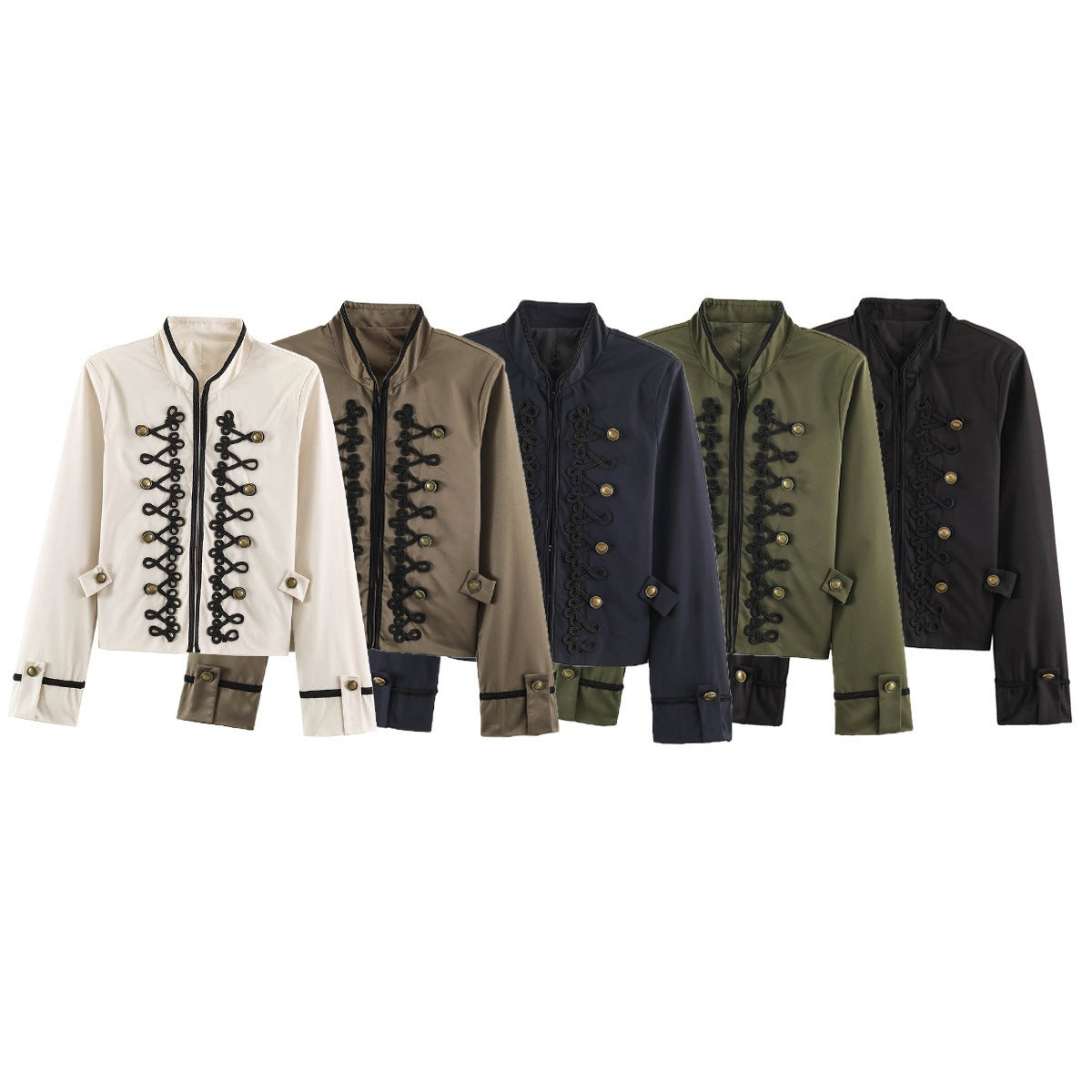 Women's Short Military Style Jacket with Ornamental Cord and Button Decoration Shop Velvia