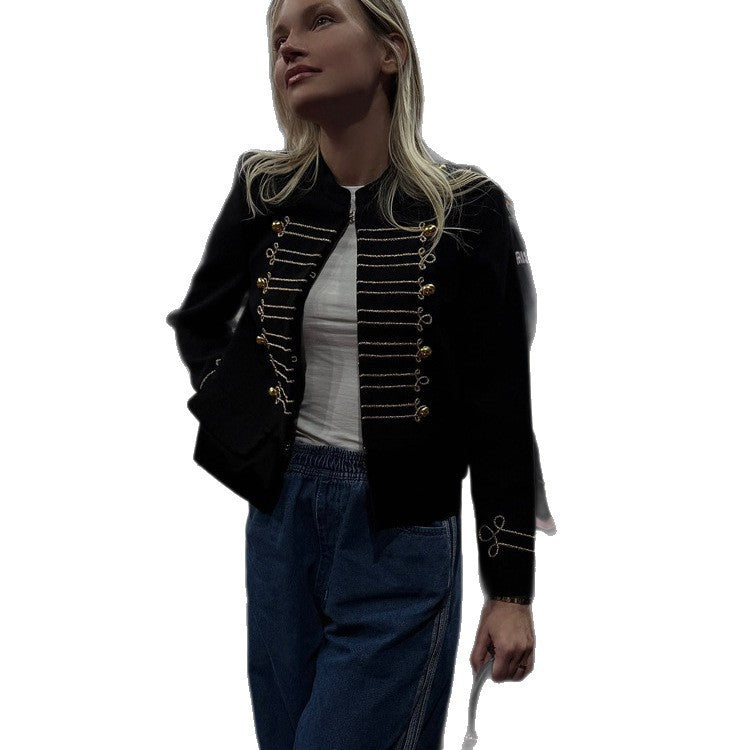 Ladies Short Cut Military Parade Jacket with Decorative Cords and Decorative Buttons Shop Velvia