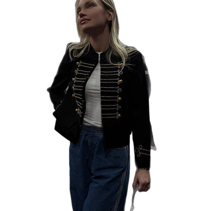 Ladies Short Cut Military Parade Jacket with Decorative Cords and Decorative Buttons Shop Velvia