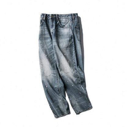 Men's Wide Baggy Jeans with Used Wash, Paint Splatter Effect and Relaxed Silhouette Shop Velvia