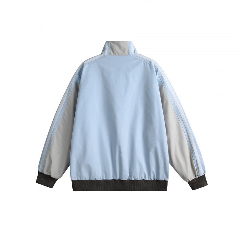 Unisex Lightweight Retro Track Jacket with Stand Collar, Contrasting Stripes and Ribbed Cuffs Shop Velvia