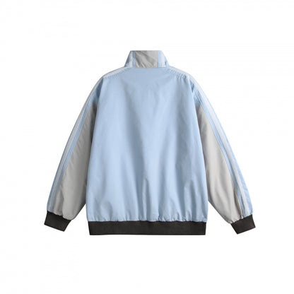 Unisex Lightweight Retro Track Jacket with Stand Collar, Contrasting Stripes and Ribbed Cuffs Shop Velvia