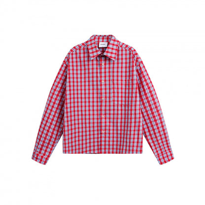 Unisex Checked Overshirt in Boxy Cut with Continuous Button Placket and Chest Pocket Shop Velvia