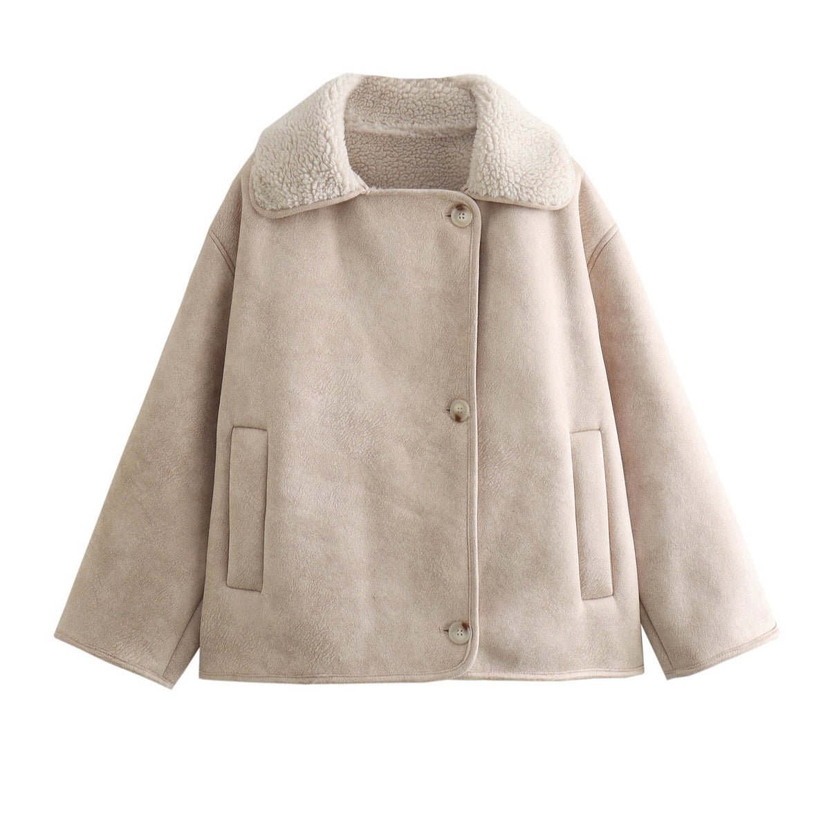 Ladies short jacket in lamb fur look with shawl collar and side patch pockets Shop Velvia