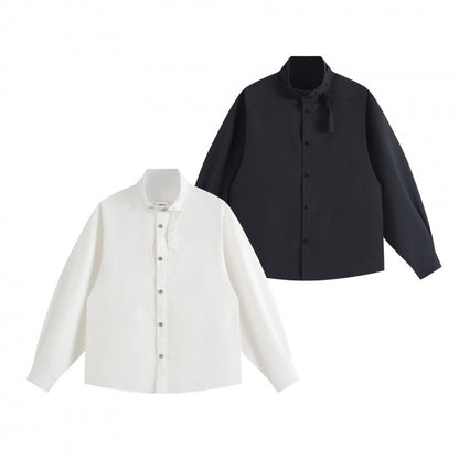 Unisex Boxy Overshirt with Stand Collar, Tie Loop and Snap Button Placket Shop Velvia