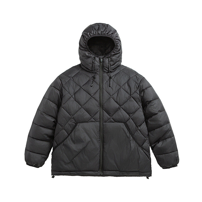 Unisex Boxy quilted jacket with hood, diamond quilting and two-way zipper Shop Velvia