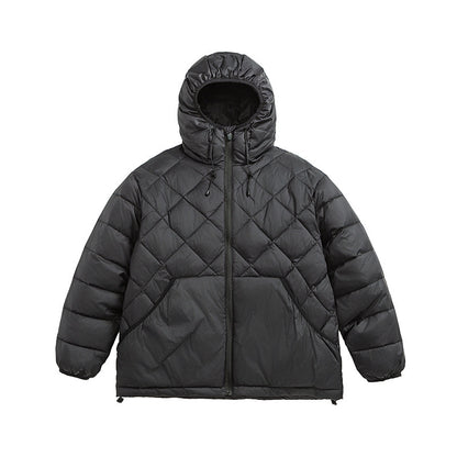 Unisex Boxy quilted jacket with hood, diamond quilting and two-way zipper Shop Velvia