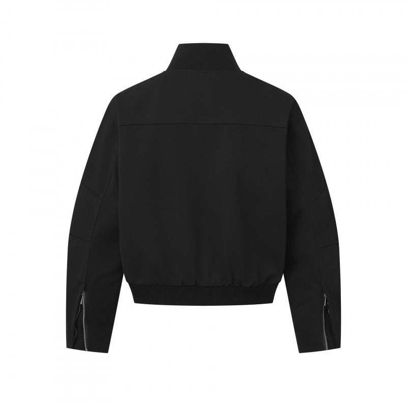 Unisex Short-cut minimalist bomber jacket with ribbed stand-up collar and concealed zipper placket Shop Velvia