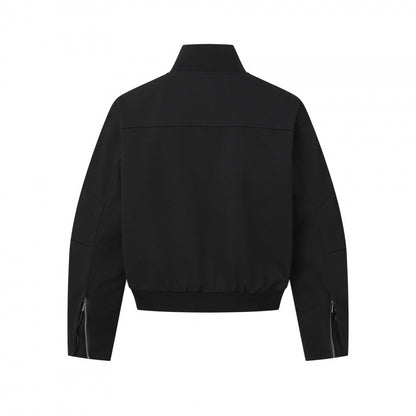 Unisex Short-cut minimalist bomber jacket with ribbed stand-up collar and concealed zipper placket Shop Velvia