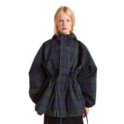 Women's Oversized Jacket in Casual Check Design with Practical Pockets and Waist Drawstring Shop Velvia