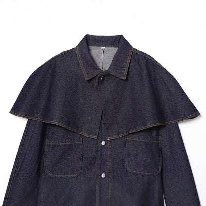 Women's Short Jeans Jacket with Cape Insert, Flap Pockets and Snap Buttons Shop Velvia