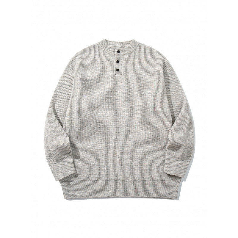 Unisex Oversize Chunky Knit Henley Sweater with Melange Structure and Ribbed Finishes Shop Velvia