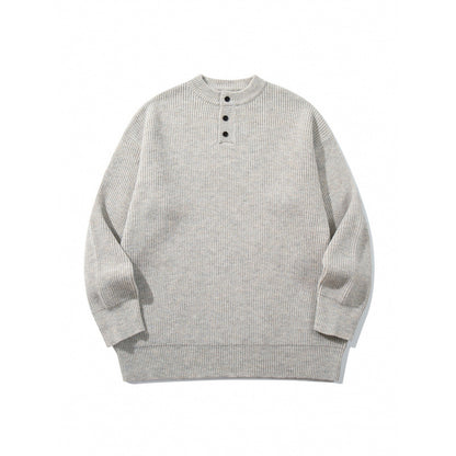 Unisex Oversize Chunky Knit Henley Sweater with Melange Structure and Ribbed Finishes Shop Velvia