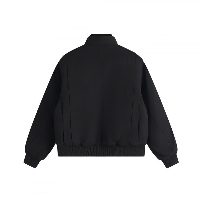 Unisex Boxy Blouson jacket with vertical tucked pleats, standing collar, and zipper Shop Velvia