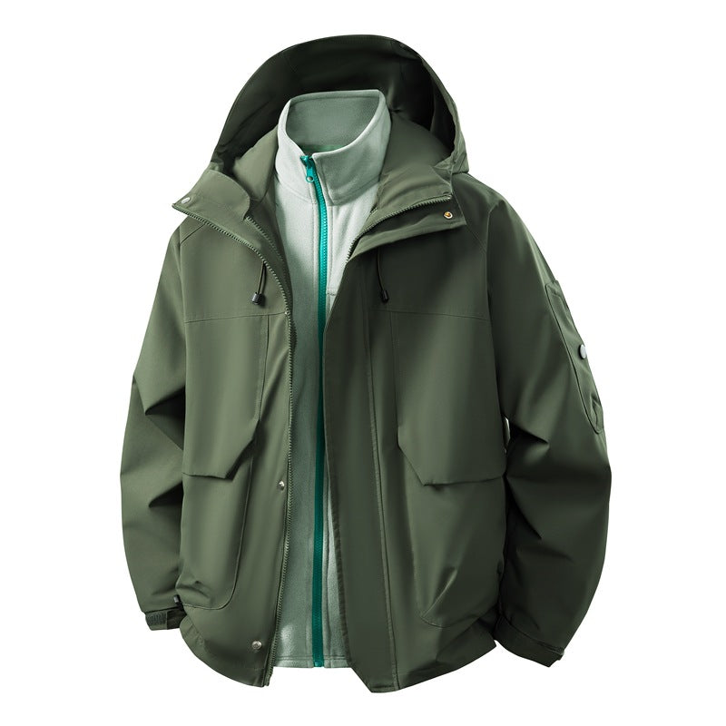 Unisex two-layer softshell parka with removable fleece inner layer, hood, and utility pockets Shop Velvia