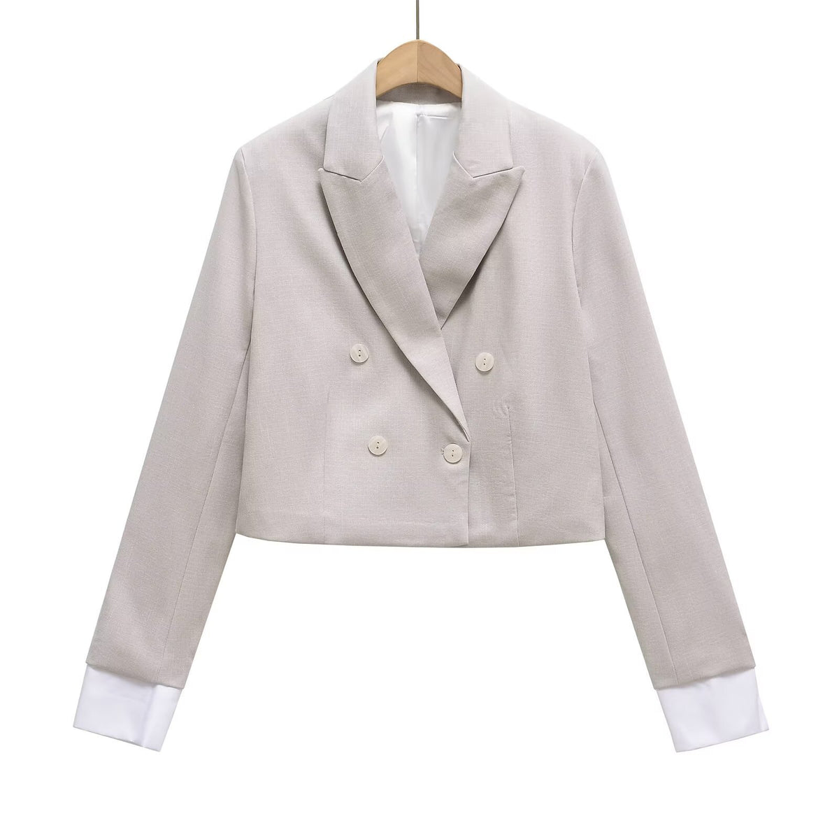 Women Cropped Double-Breasted Blazer with Lapel Collar Shop Velvia