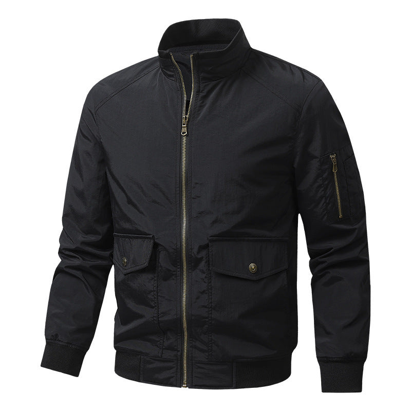 Men's Wind and Water Resistant Urban Bomber Jacket with Stand Collar and Multiple Pockets Shop Velvia