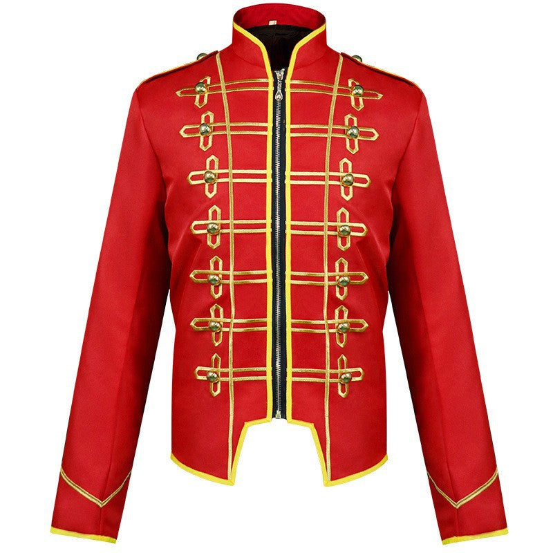 Men's nan Victorian velvet coat made of velvet with intricate embroidery, high stand-up collar, and long train Shop Velvia