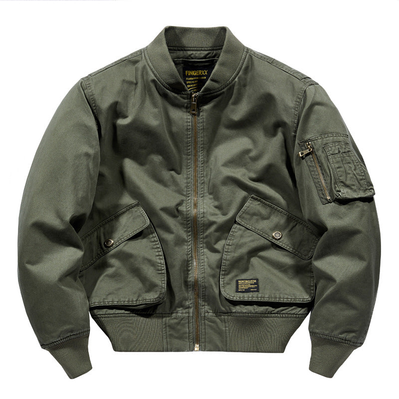 Men's Short-Cut Canvas Bomber Jacket in Utility-Field Style with Pocket Organizer Shop Velvia