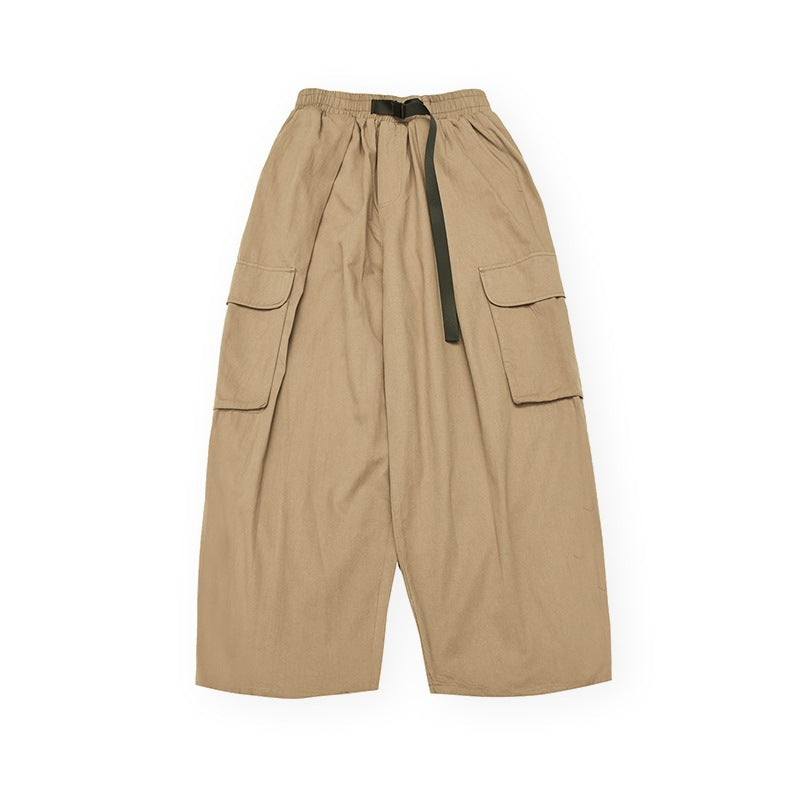 Unisex Wide Cargo Pants in Cropped Utility Style with Drawstring Waistband and Large Flap Pockets Shop Velvia