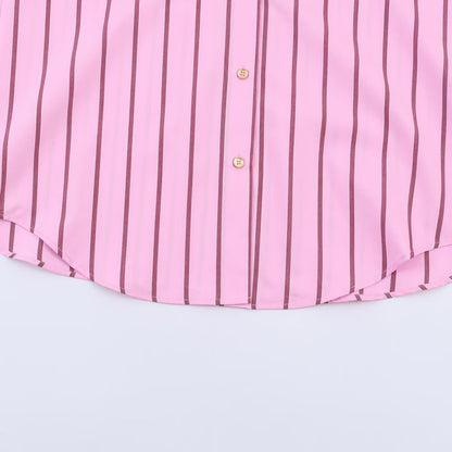 Women’s Oversize Shirt Blouse in Silk Look with Contrast Collar and Vertical Stripe Structure Shop Velvia