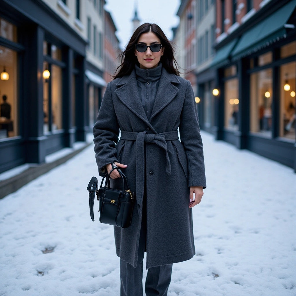 Women's Tailored Wool Blend Coat with Tie Belt and Large Lapel Collar Shop Velvia