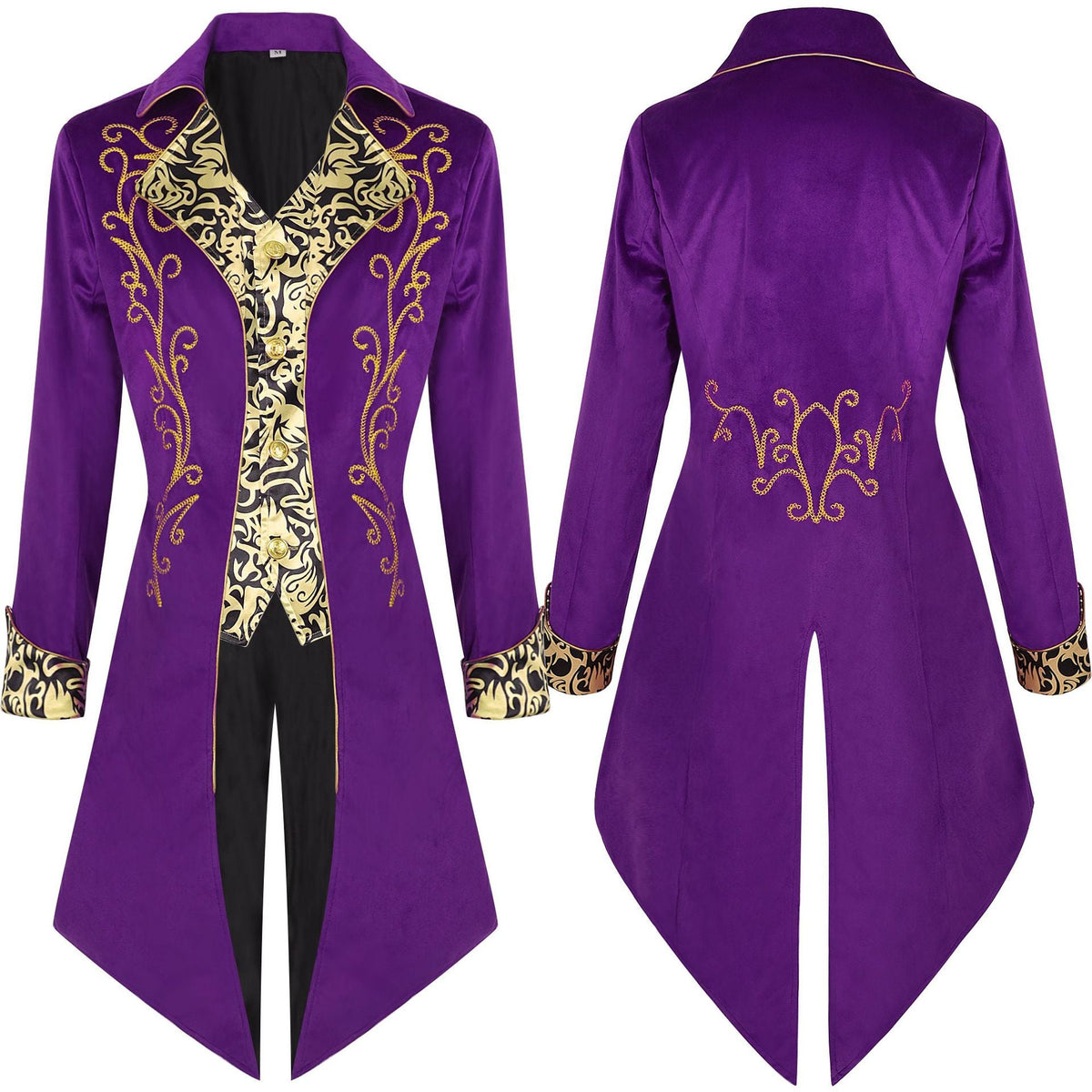 Men's extravagant evening tailcoat in baroque style with gold-embroidered brocade trim Shop Velvia
