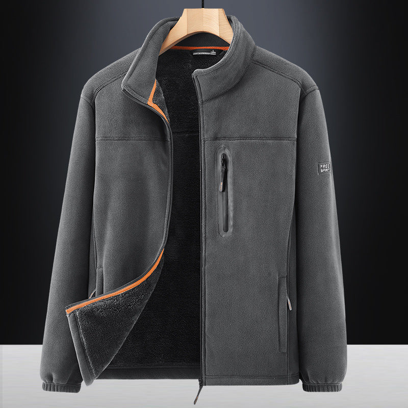 Men's microfleece outdoor jacket with waterproof breast pocket, stand-up collar, and teddy fleece lining Shop Velvia