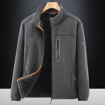 Men's microfleece outdoor jacket with waterproof breast pocket, stand-up collar, and teddy fleece lining Shop Velvia